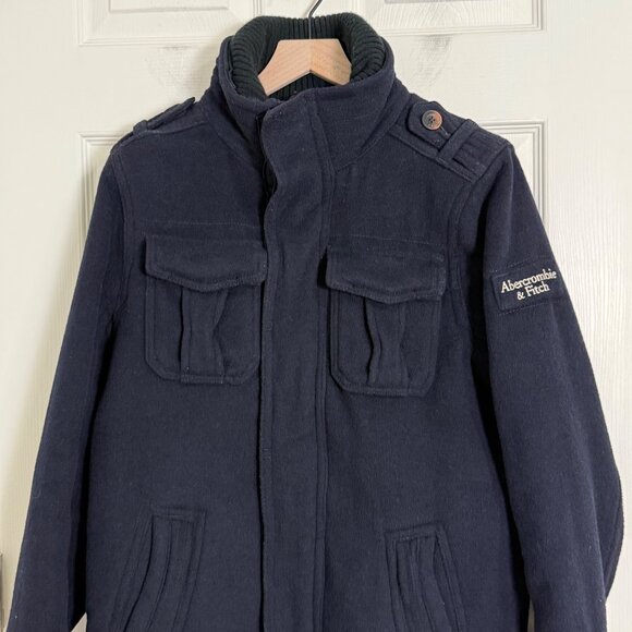 Abercrombie and Fitch Jacket Mens Large Blue Military Pockets Y2K Vintage Wool - Picture 3 of 12